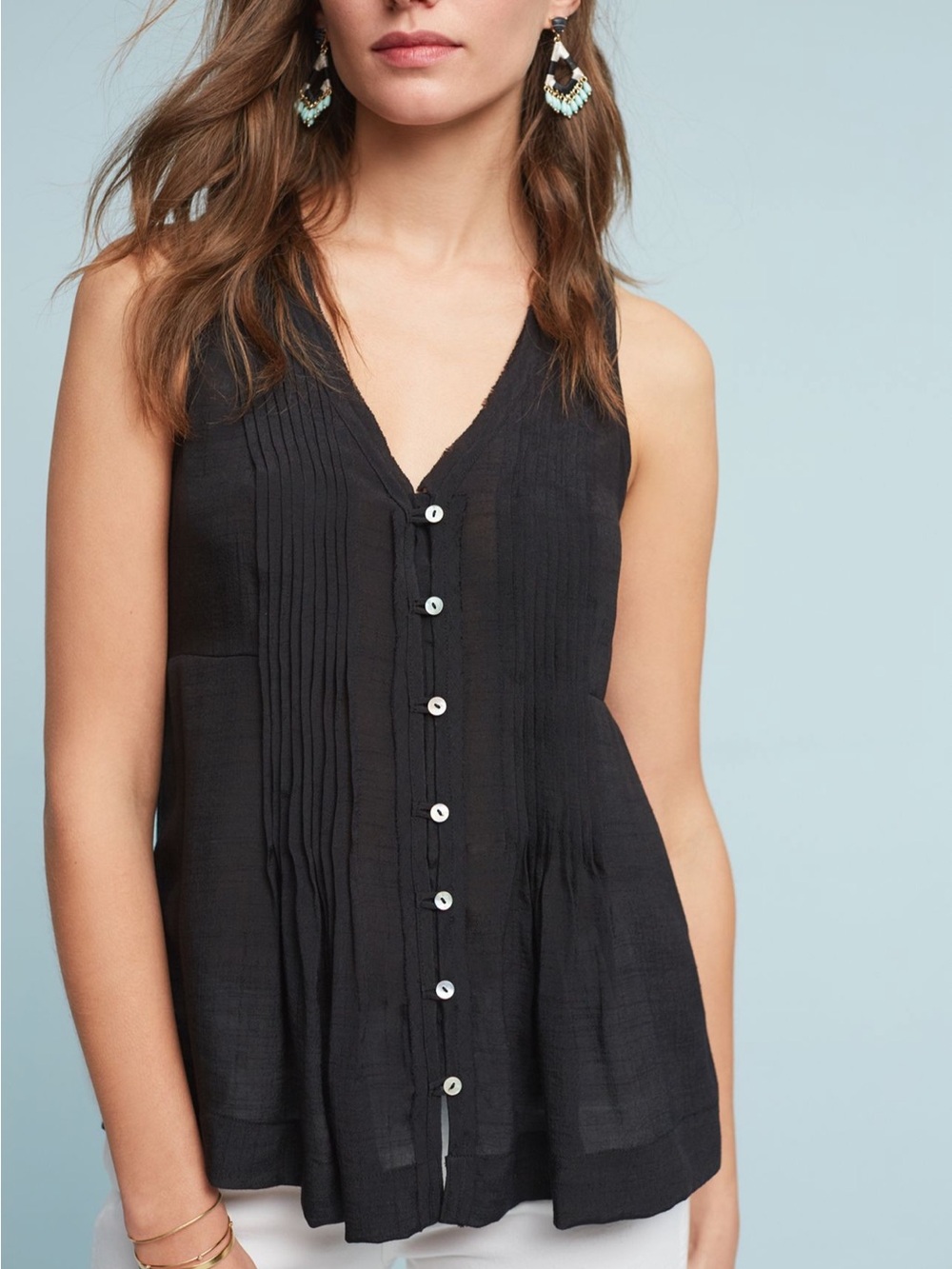Maeve pintucked sleeveless blouse Black Size Small